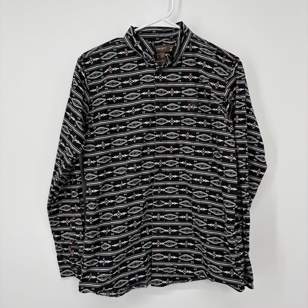 Ariat Boys Keon Cav Aztec Western‎ Snap Shirt Geometric Size XL / 18 Black White